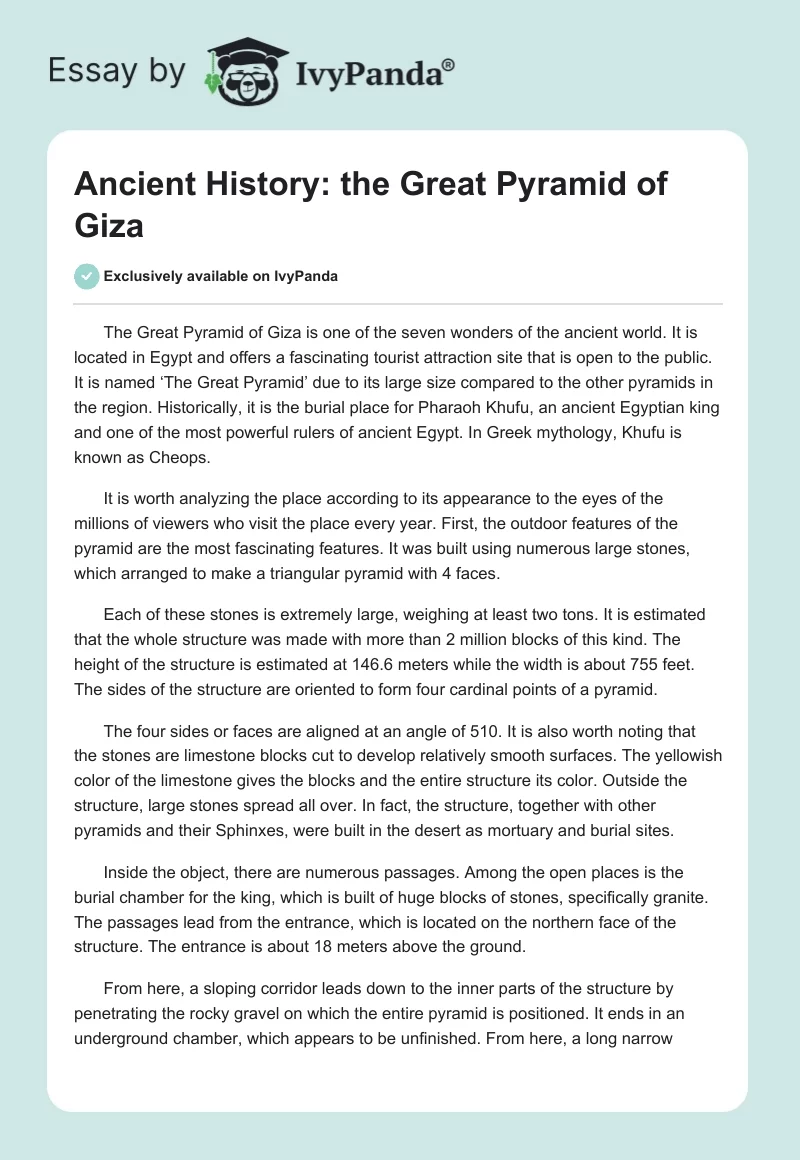 Ancient History: the Great Pyramid of Giza. Page 1