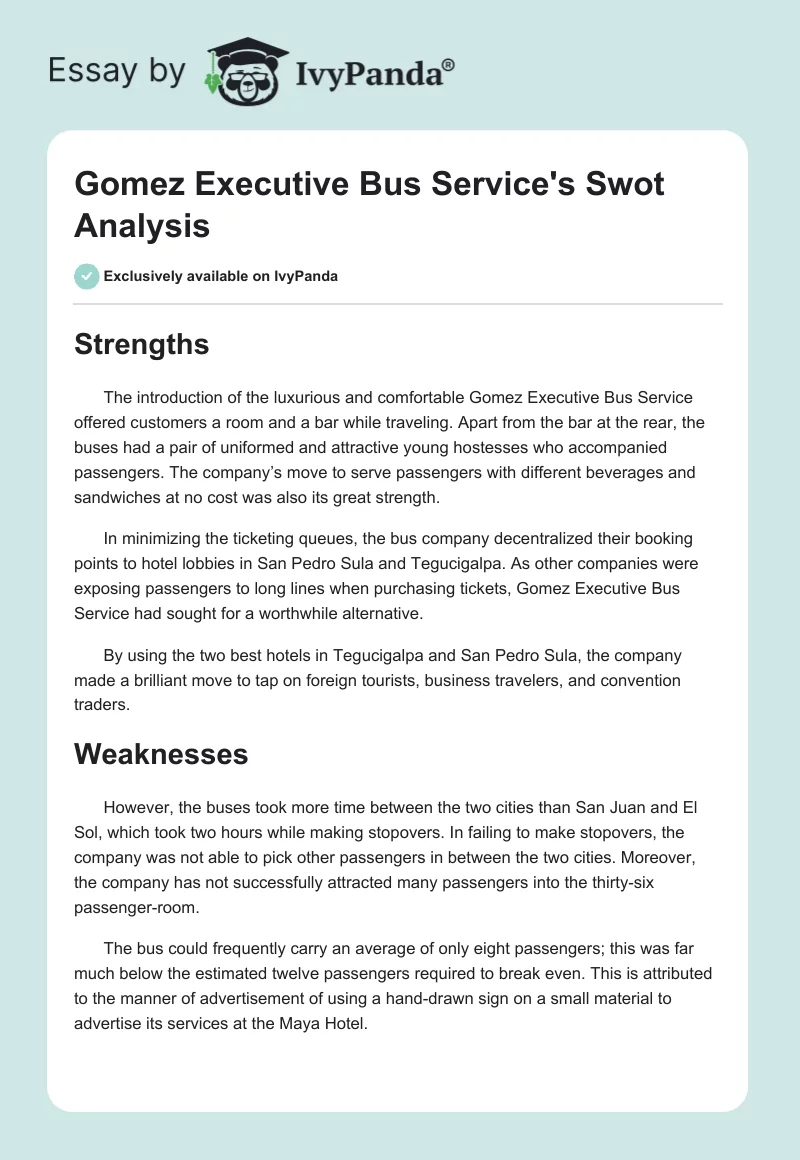 Gomez Executive Bus Service's SWOT Analysis. Page 1