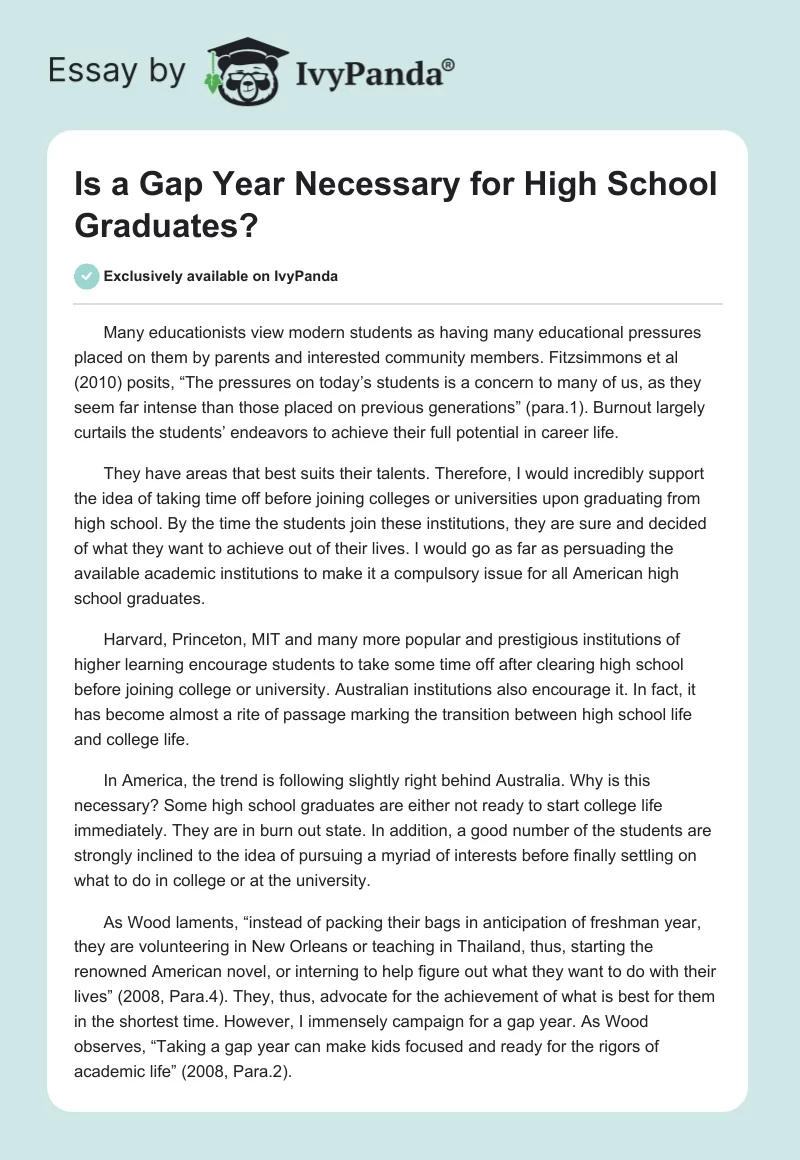 Is a Gap Year Necessary for High School Graduates?. Page 1