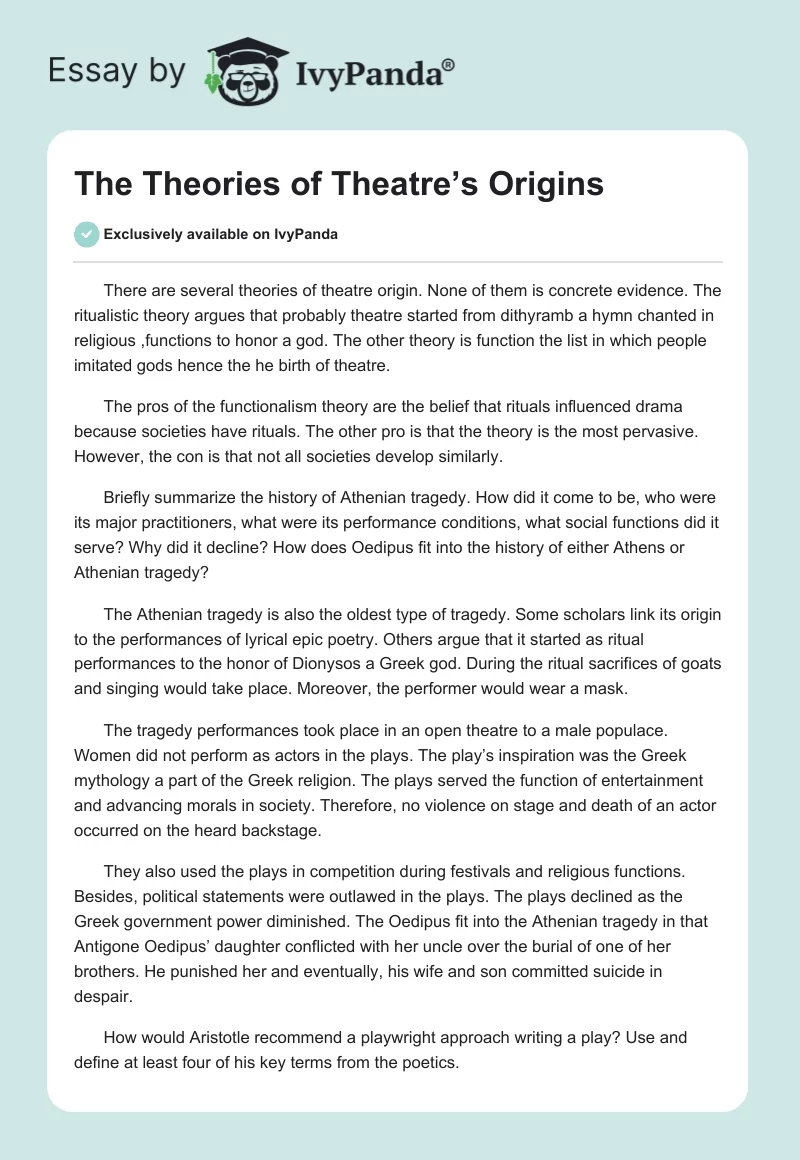 The Theories of Theatre’s Origins. Page 1