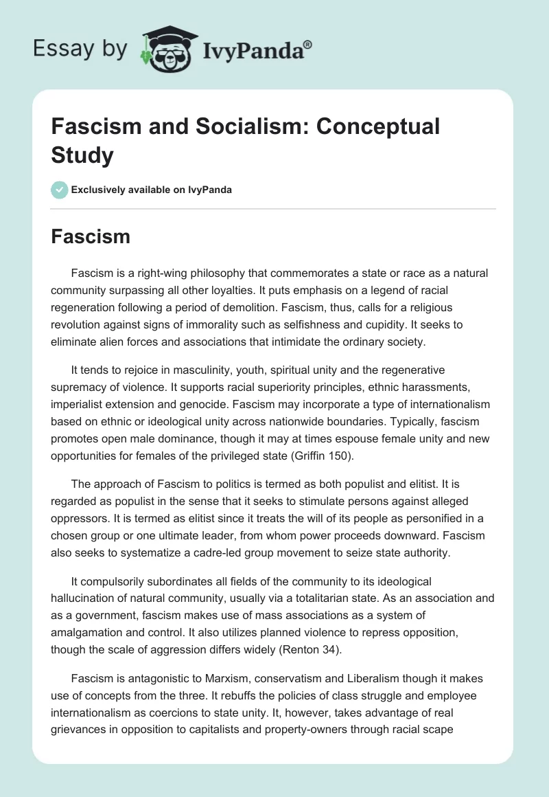 Fascism and Socialism: Conceptual Study. Page 1