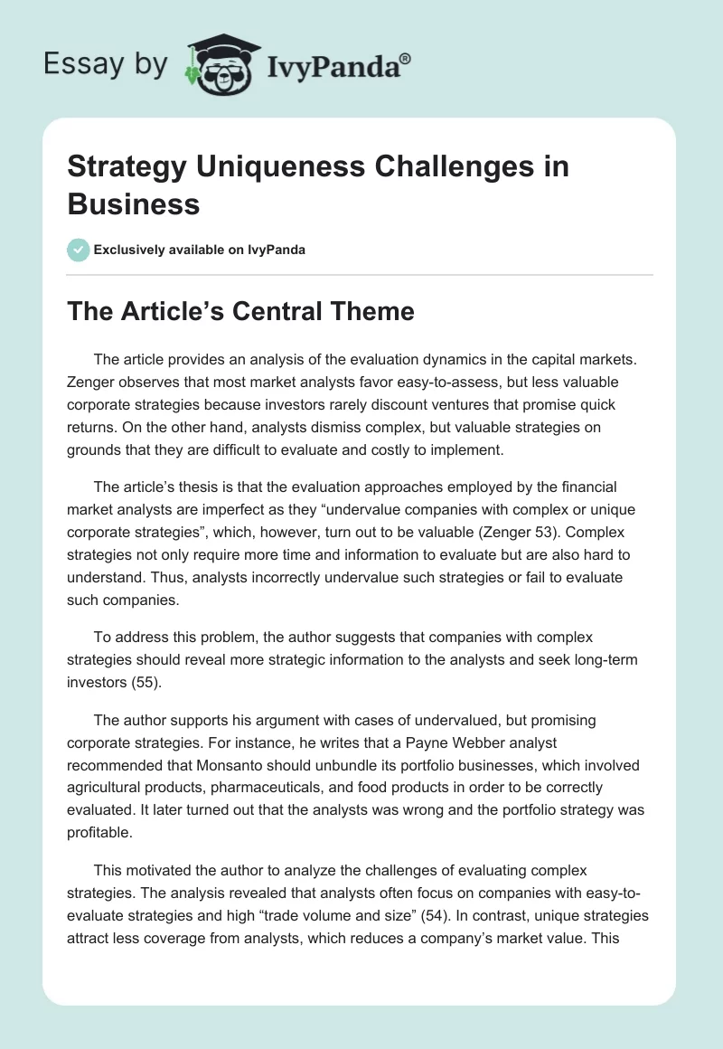 Strategy Uniqueness Challenges in Business. Page 1
