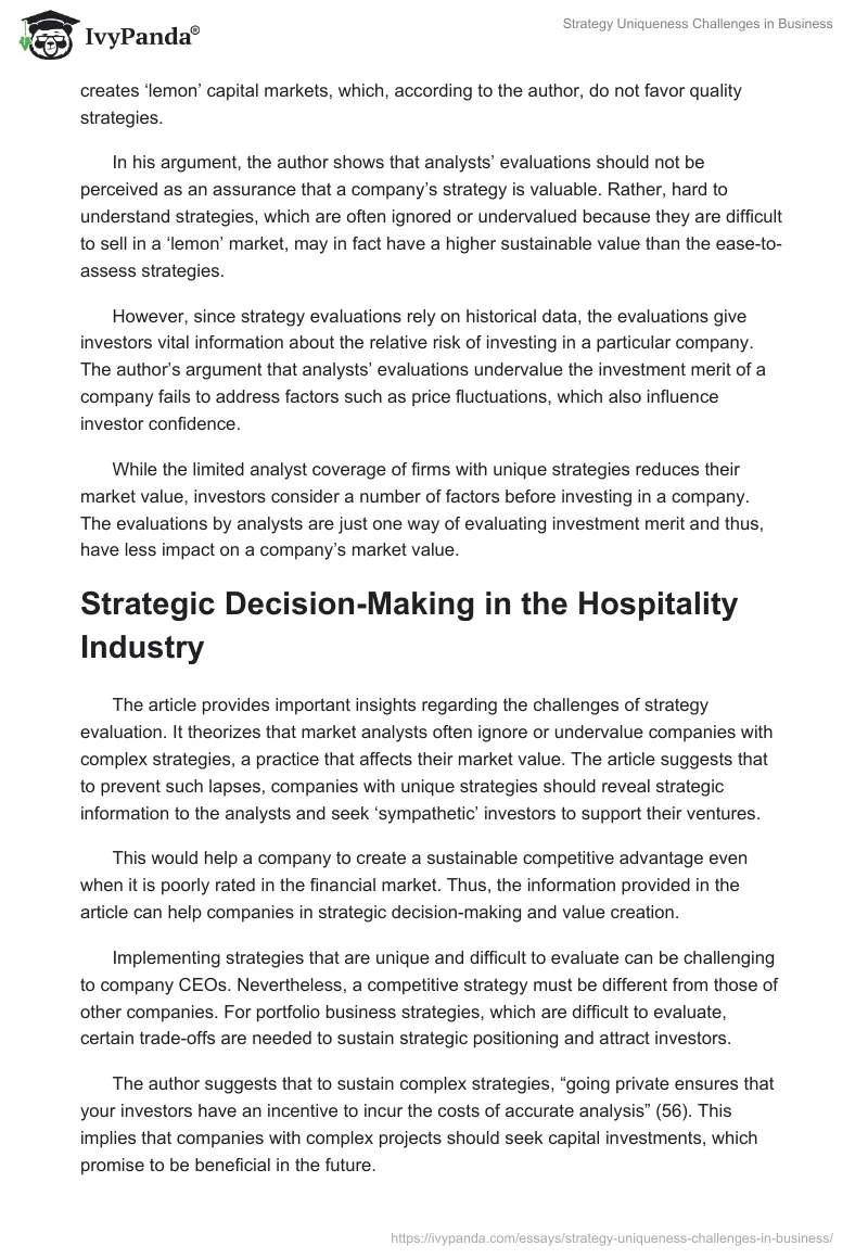 Strategy Uniqueness Challenges in Business. Page 2