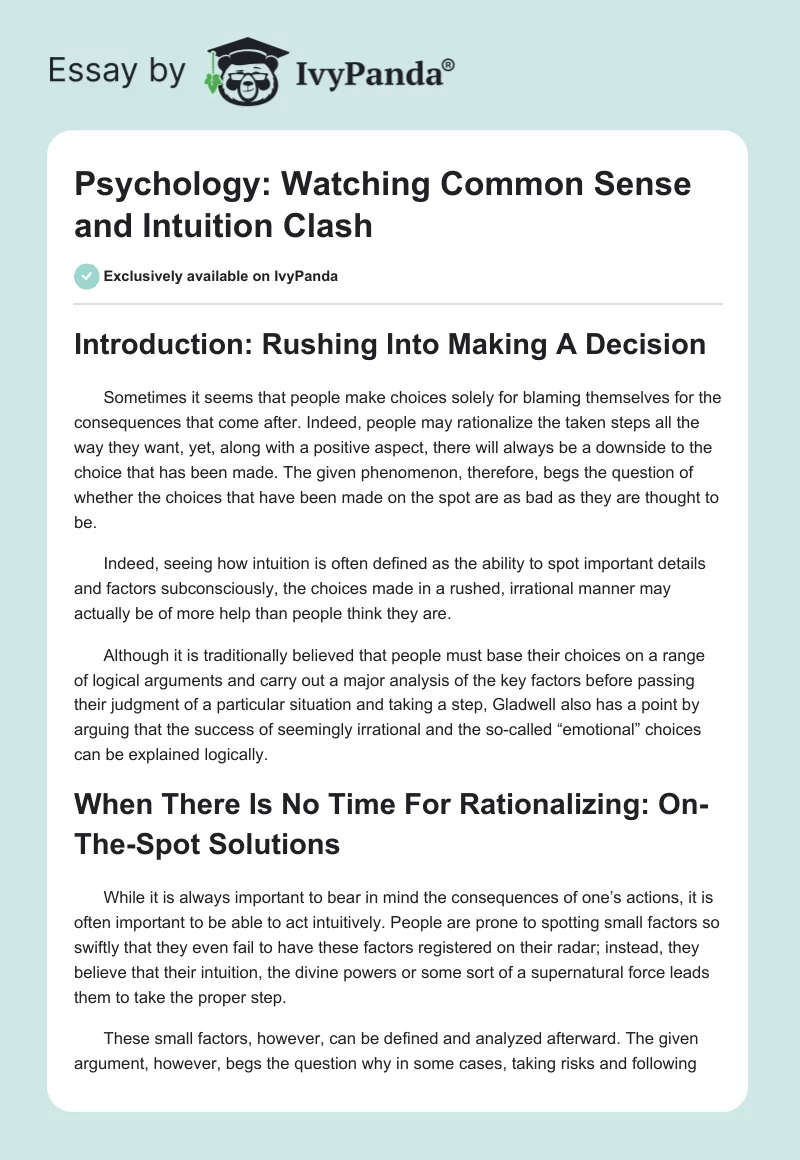Psychology: Watching Common Sense and Intuition Clash. Page 1