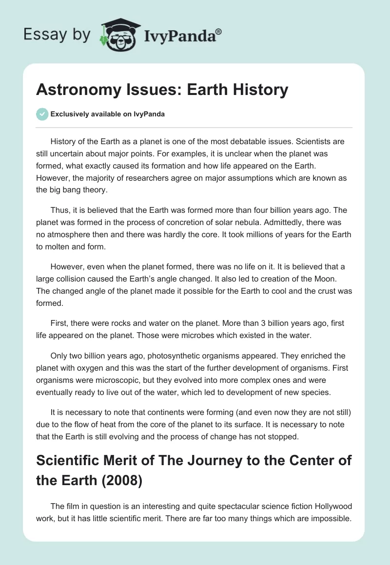 Astronomy Issues: Earth History. Page 1