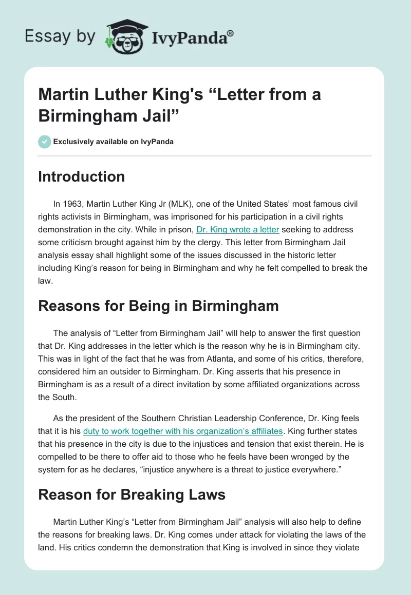 Martin Luther King's “Letter From a Birmingham Jail”. Page 1