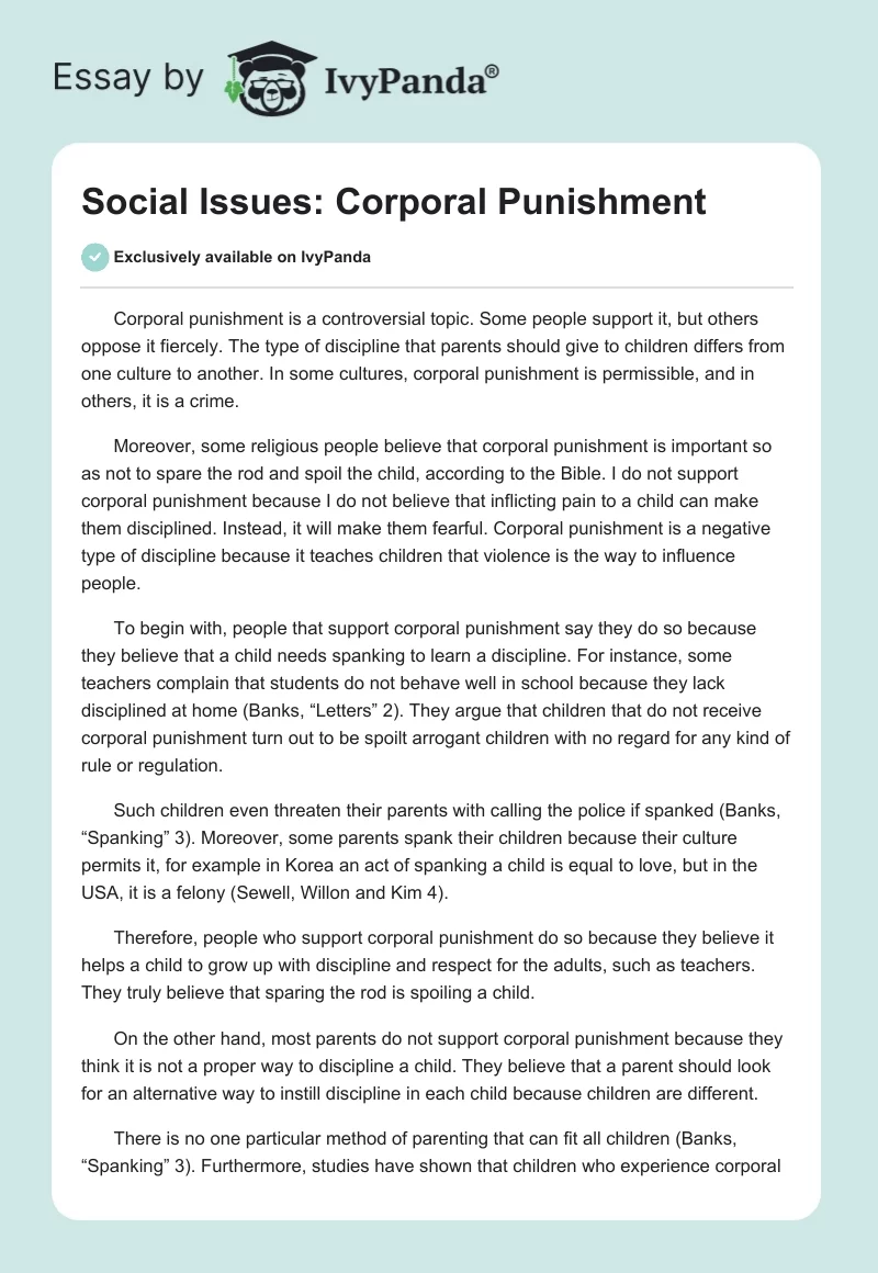 Social Issues: Corporal Punishment. Page 1