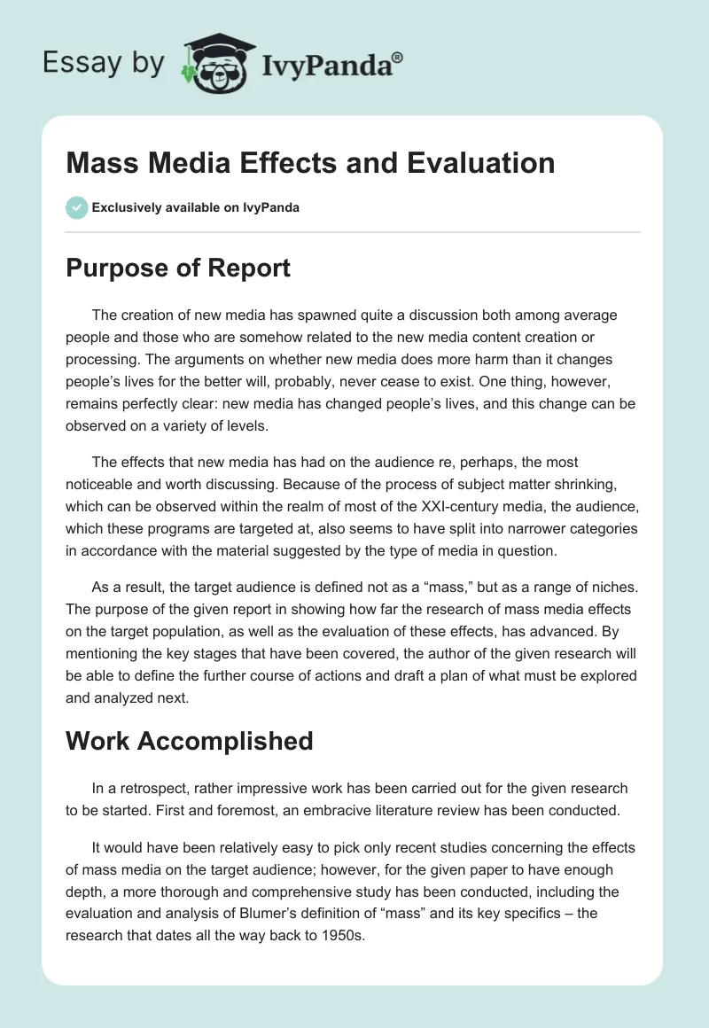 Mass Media Effects and Evaluation. Page 1