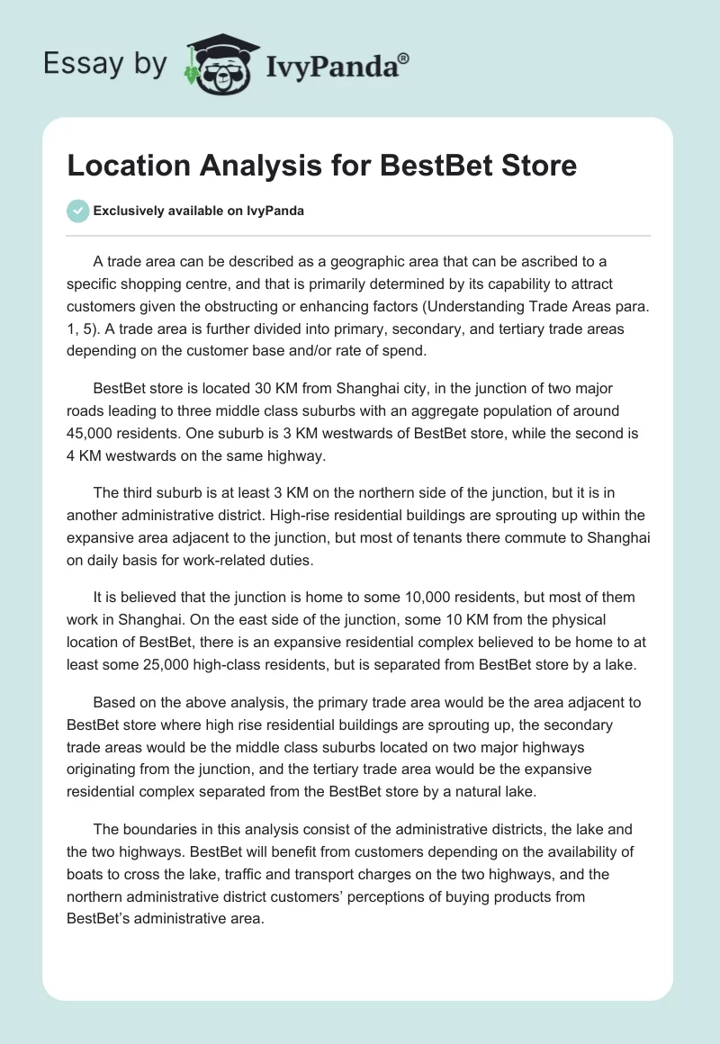 Location Analysis for BestBet Store. Page 1