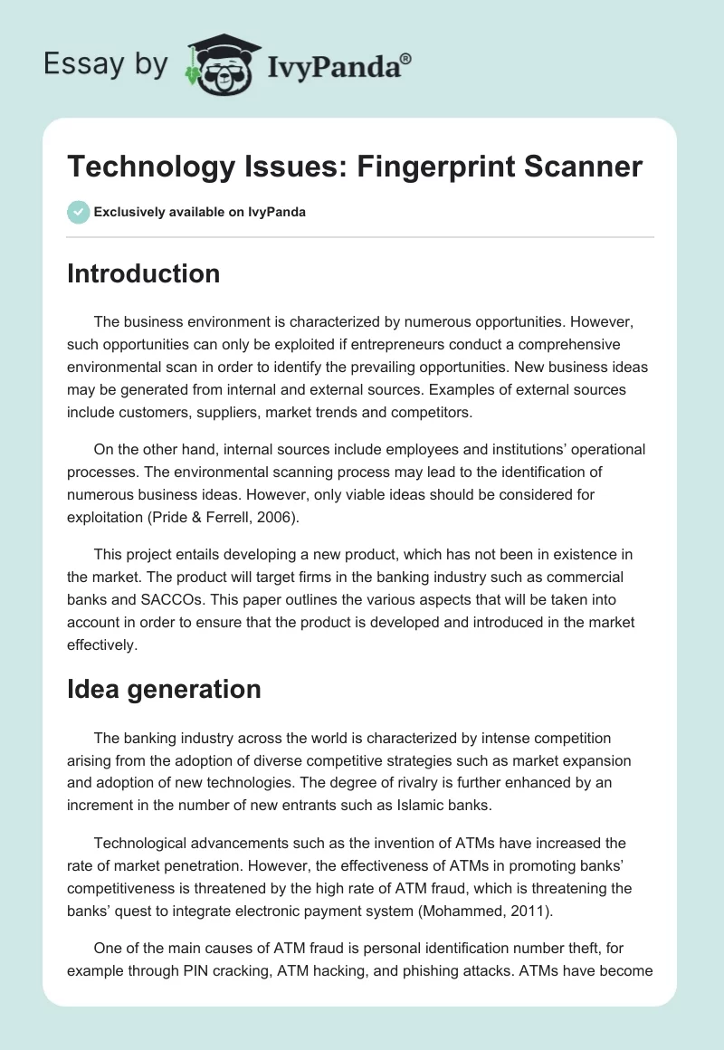 Technology Issues: Fingerprint Scanner. Page 1