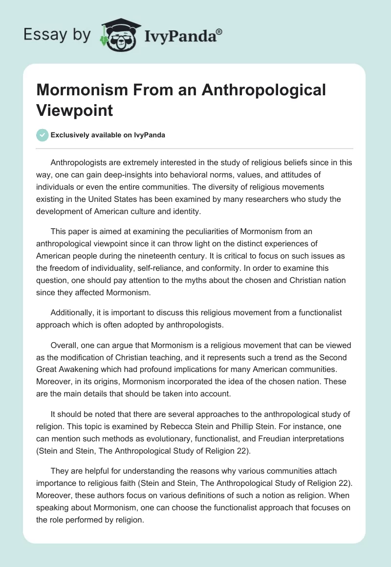 Mormonism From an Anthropological Viewpoint. Page 1