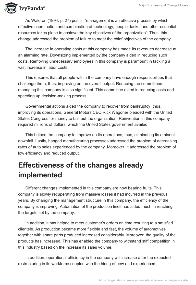 Major Business and Change Models. Page 4