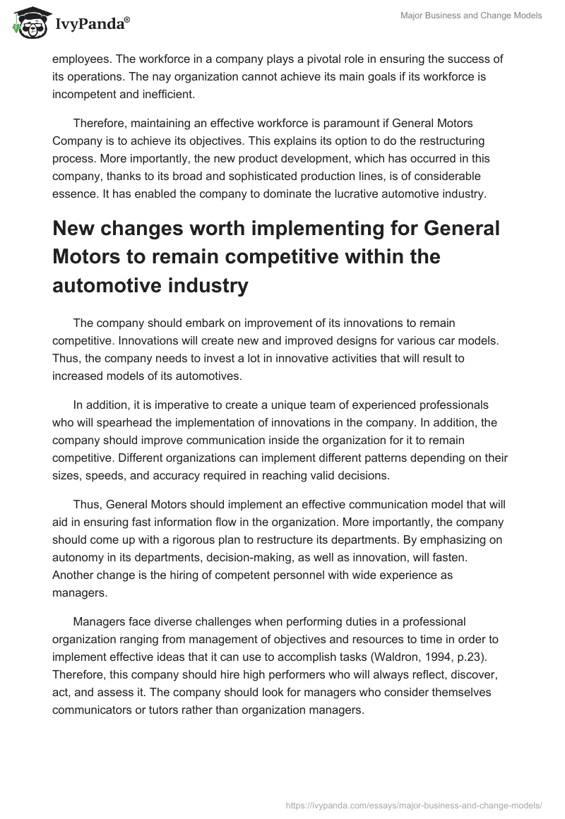Major Business and Change Models. Page 5