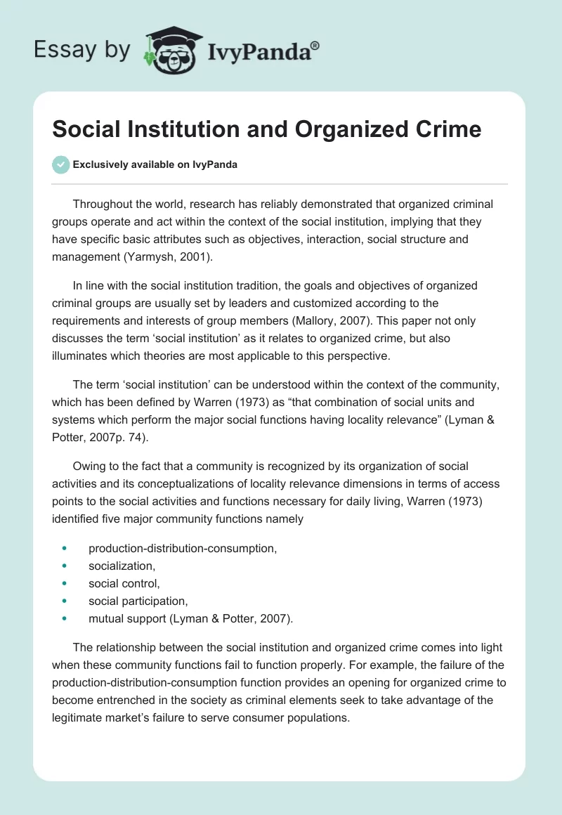 Social Institution and Organized Crime. Page 1