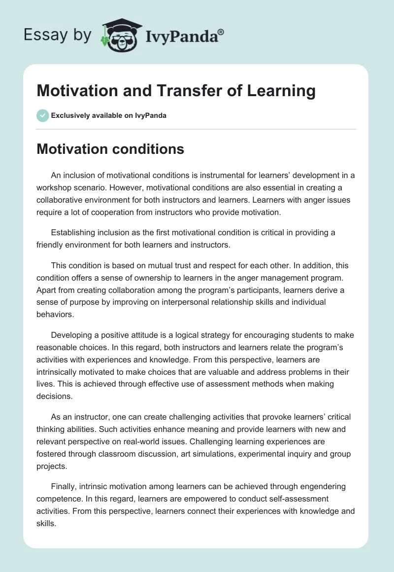 Motivation and Transfer of Learning. Page 1