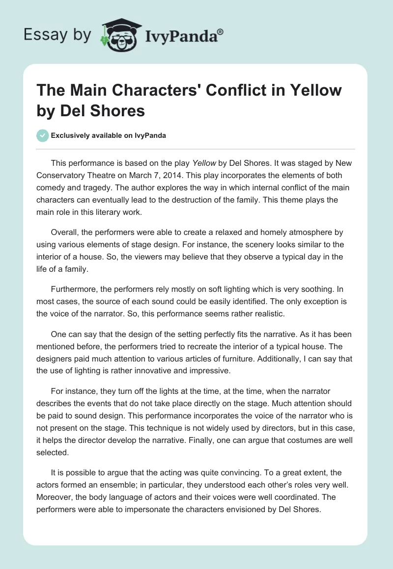 The Main Characters' Conflict in "Yellow" by Del Shores. Page 1