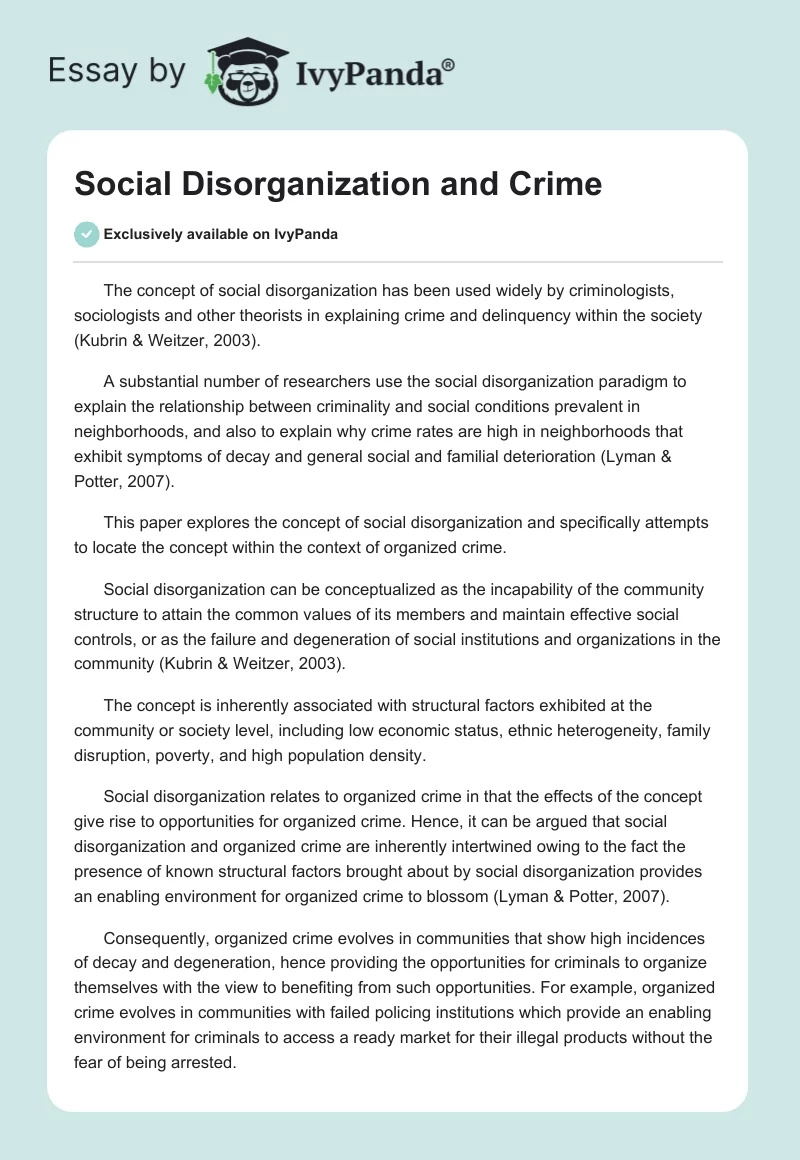 Social Disorganization and Crime. Page 1