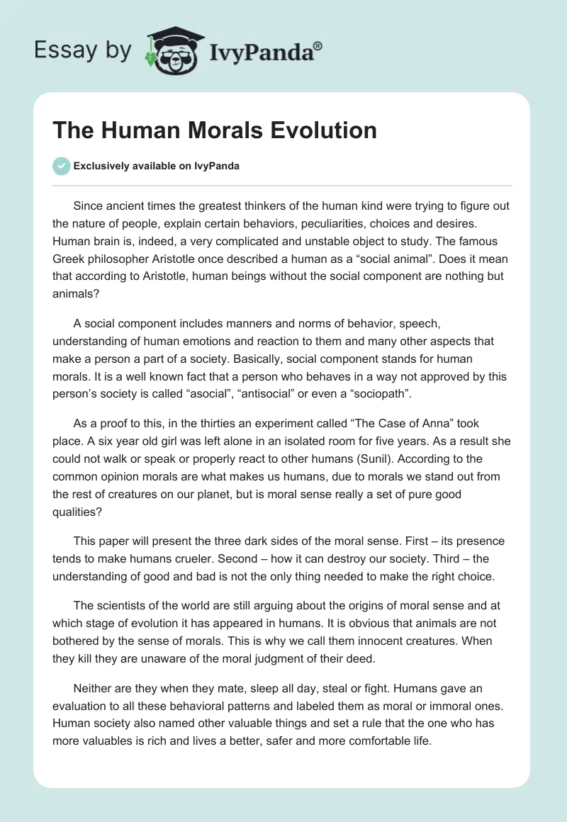 The Human Morals Evolution. Page 1