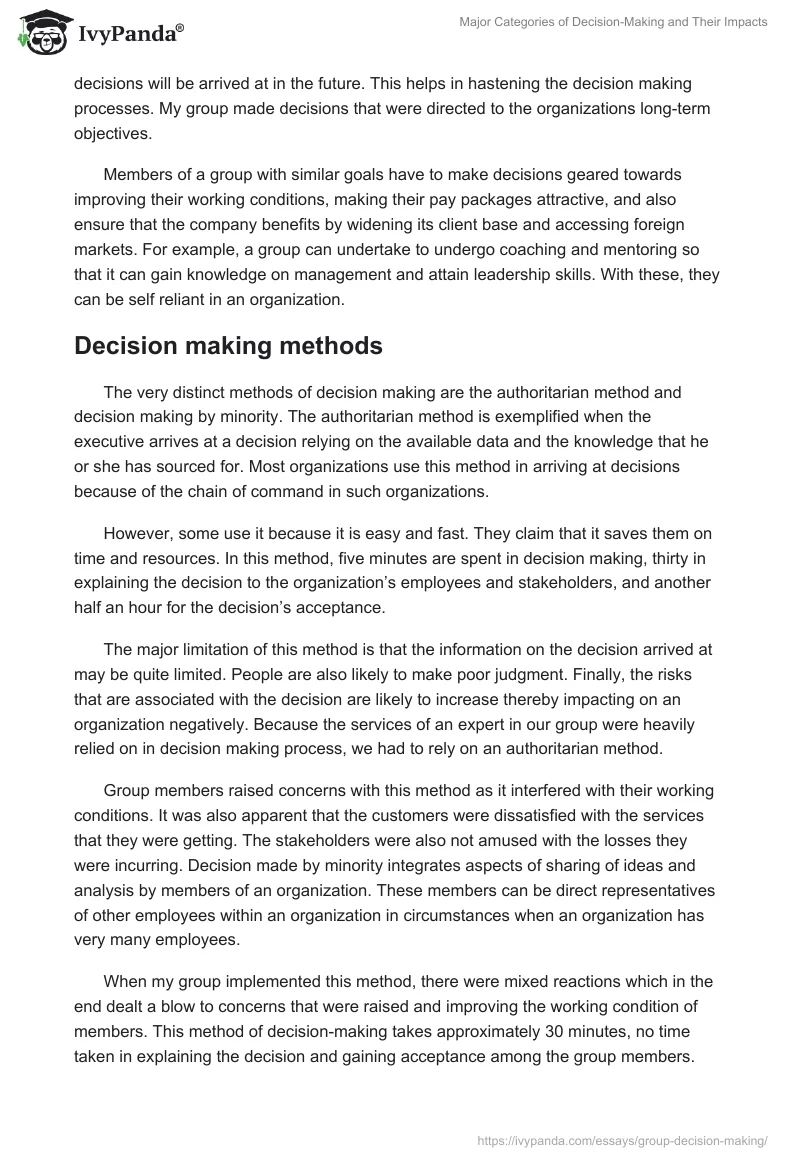 Major Categories of Decision-Making and Their Impacts. Page 3