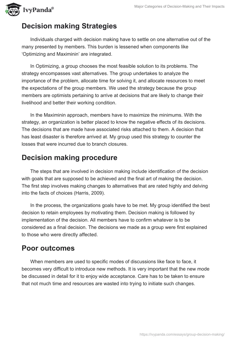 Major Categories of Decision-Making and Their Impacts. Page 4