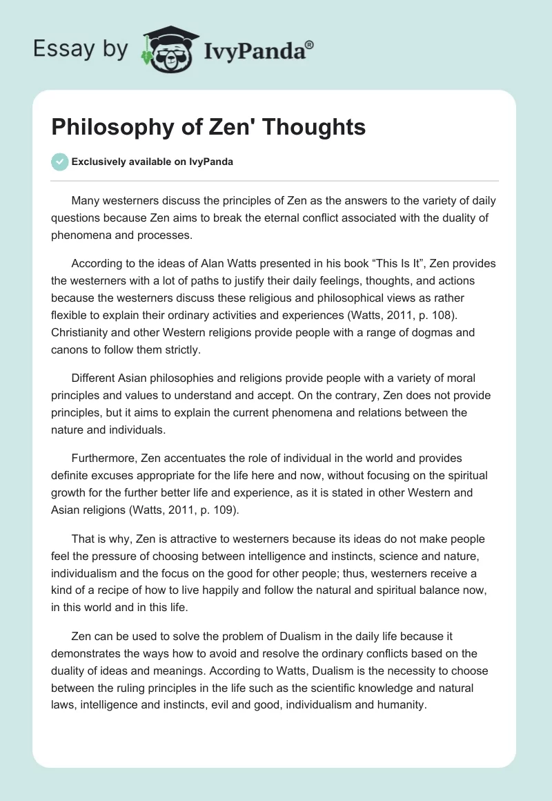Philosophy of Zen' Thoughts. Page 1
