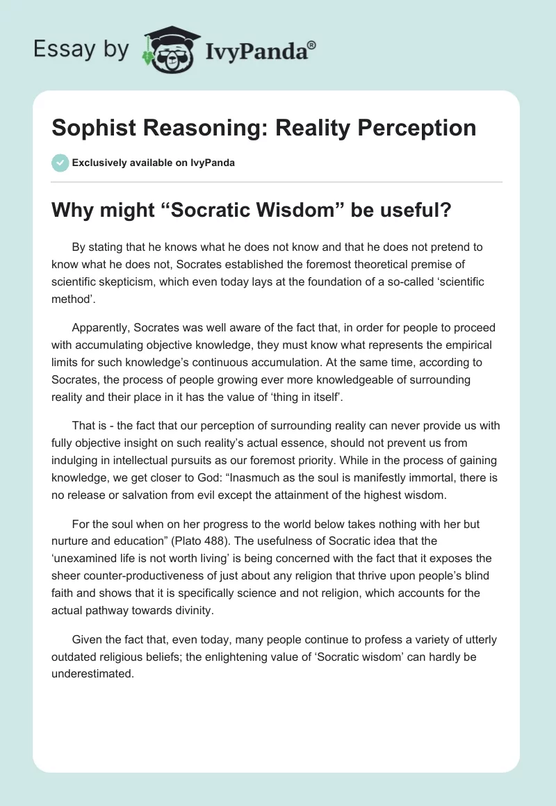 Sophist Reasoning: Reality Perception. Page 1