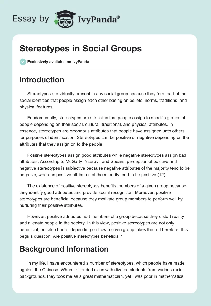 Stereotypes in Social Groups. Page 1