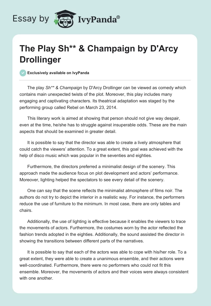 The Play "Sh** & Champaign" by D'Arcy Drollinger. Page 1