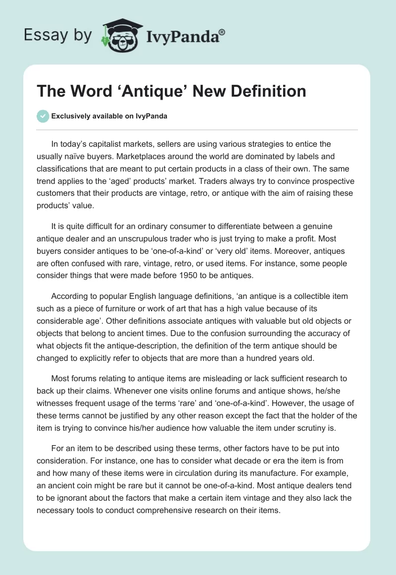 The Word ‘Antique’ New Definition. Page 1