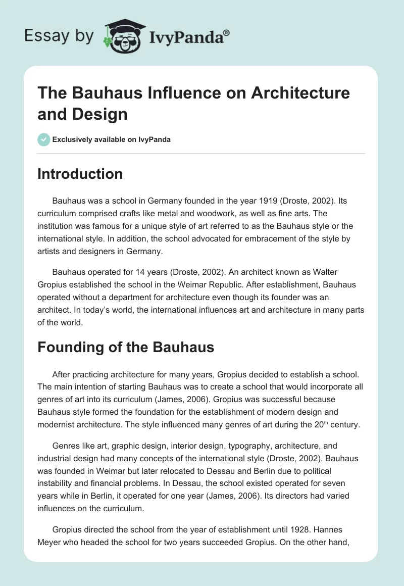 The Bauhaus Influence on Architecture and Design. Page 1