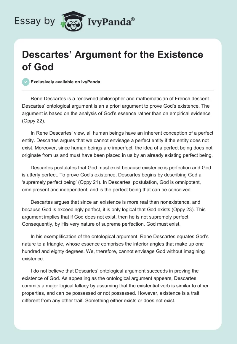 Descartes’ Argument for the Existence of God. Page 1