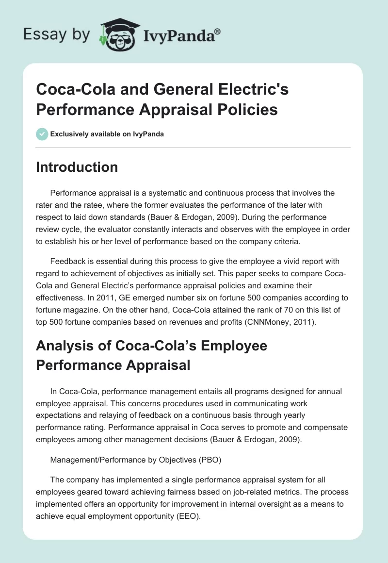 Coca-Cola and General Electric's Performance Appraisal Policies. Page 1