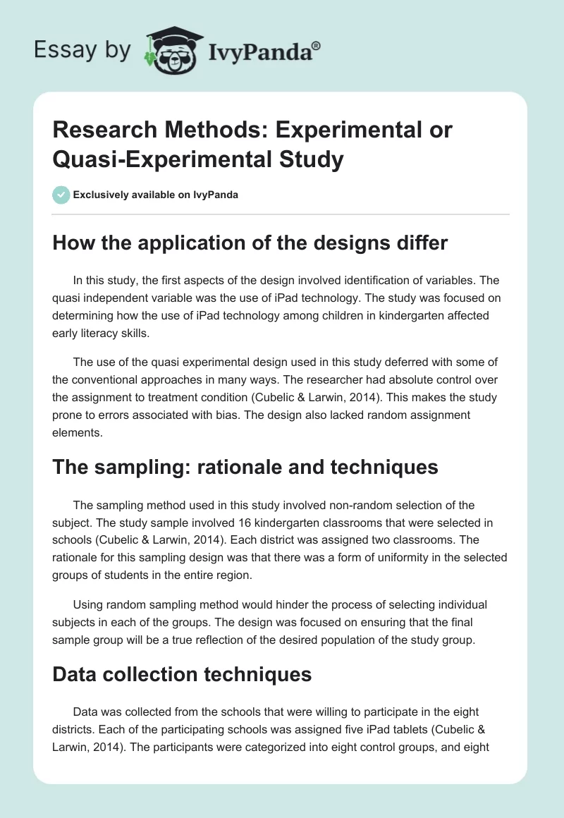 Research Methods: Experimental or Quasi-Experimental Study. Page 1