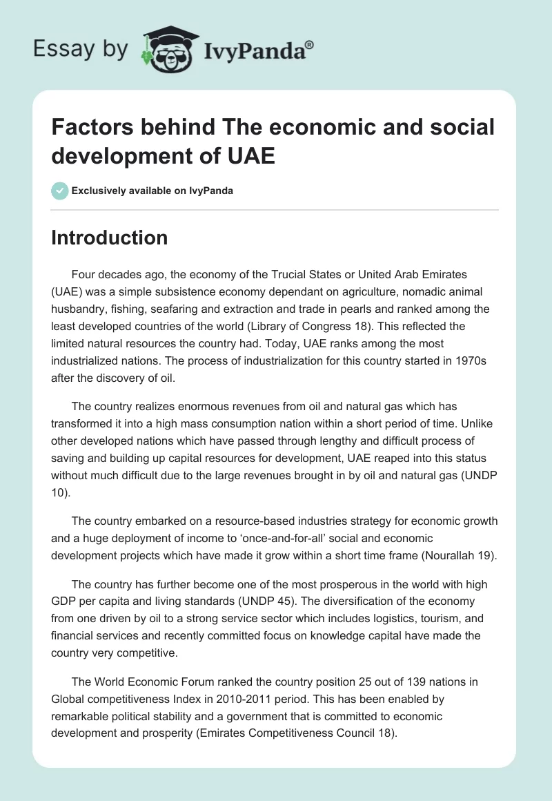 Factors behind The economic and social development of UAE. Page 1