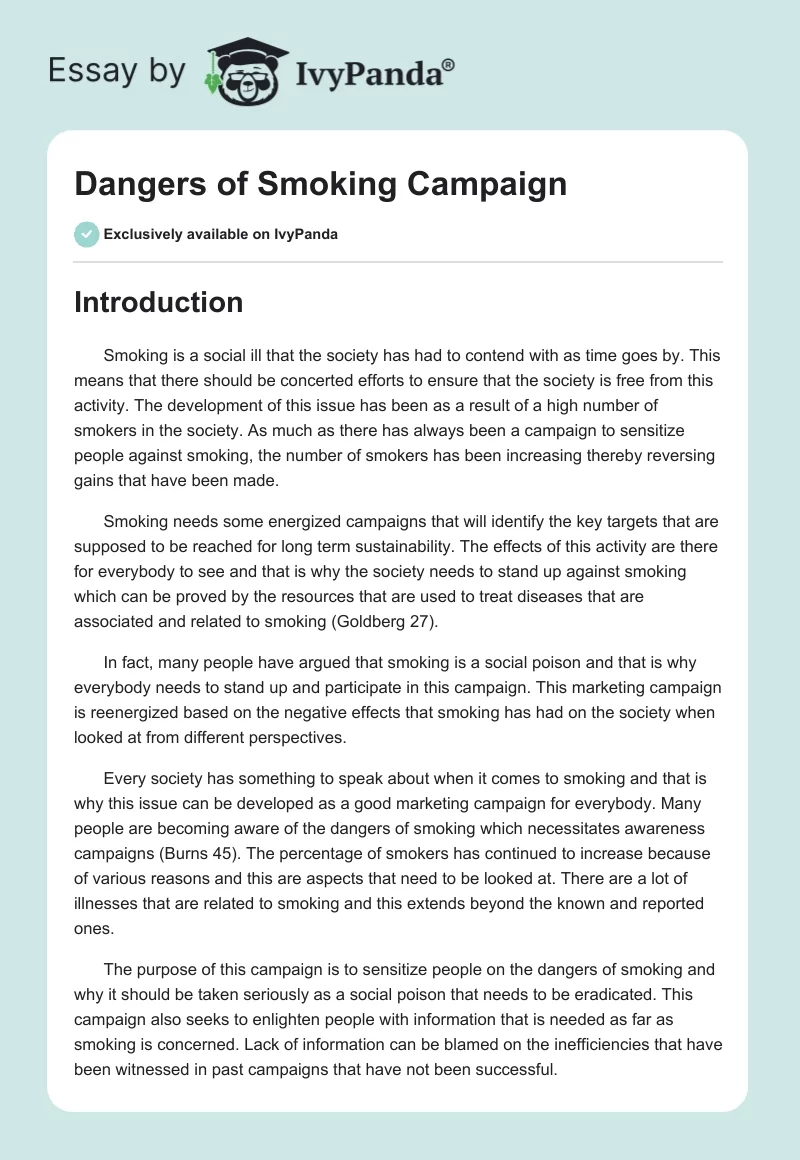 Dangers of Smoking Campaign. Page 1