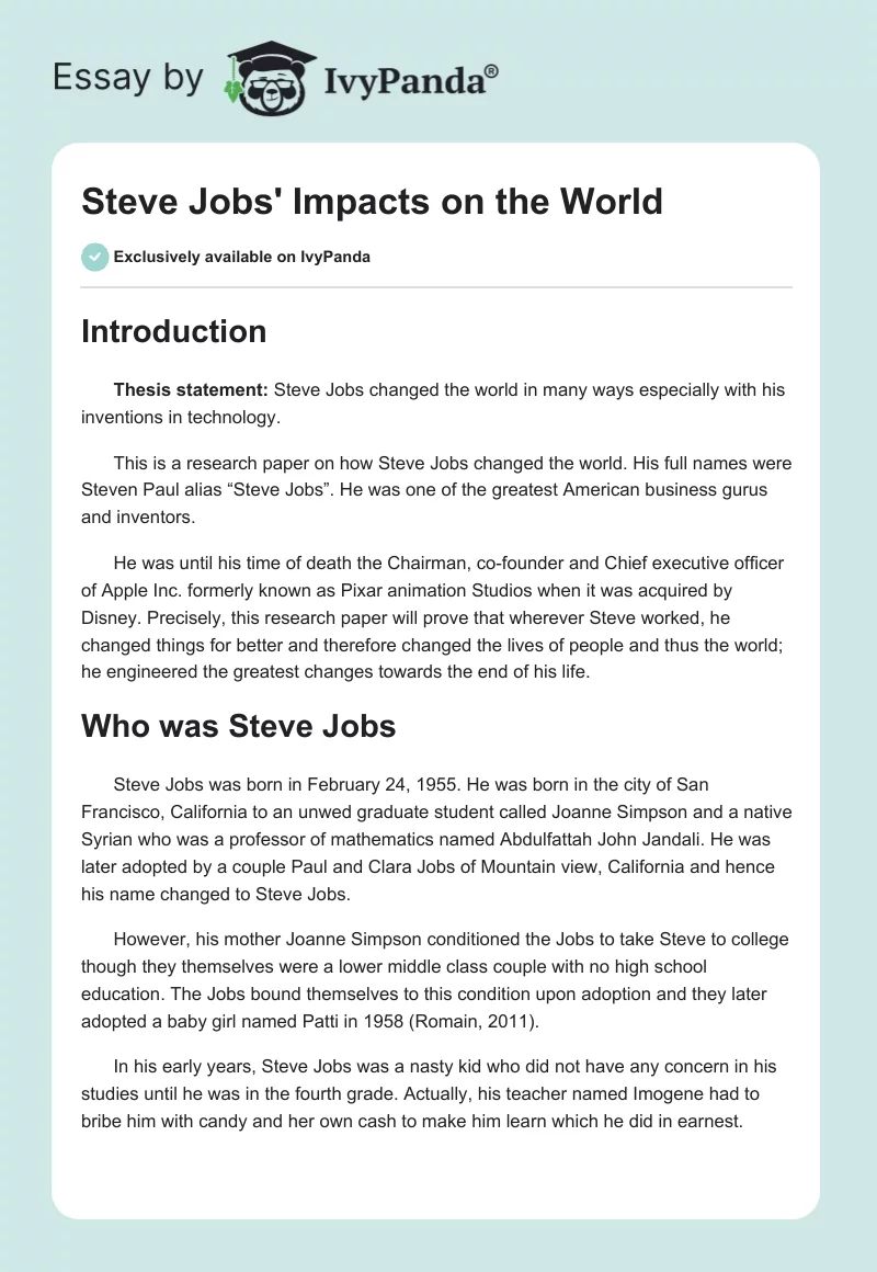 Steve Jobs' Impacts on the World. Page 1