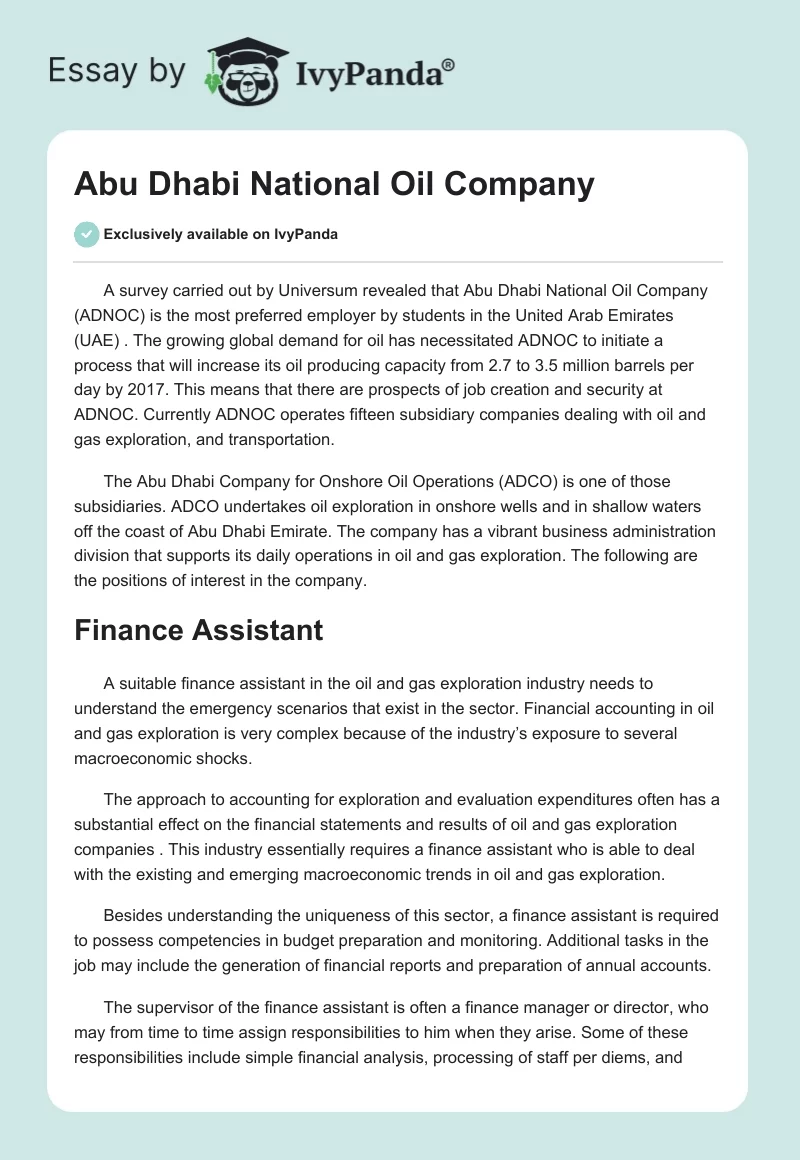 Abu Dhabi National Oil Company. Page 1