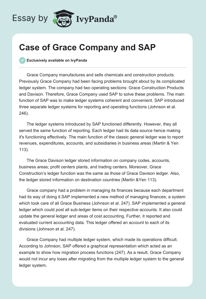 Case of Grace Company and SAP. Page 1