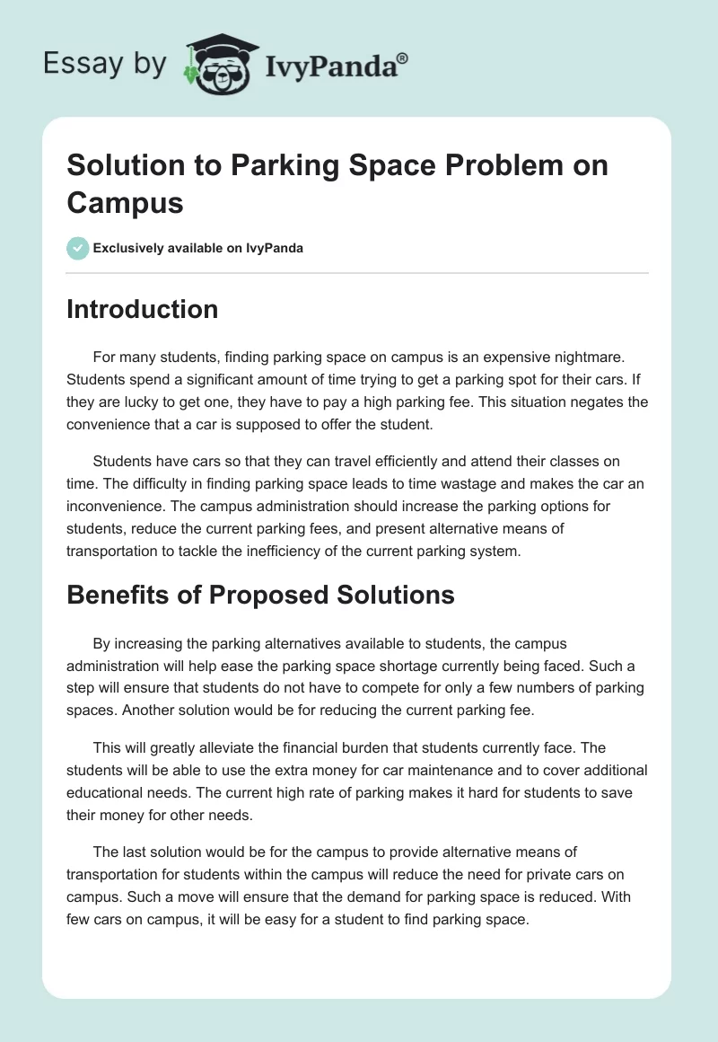Solution to Parking Space Problem on Campus. Page 1