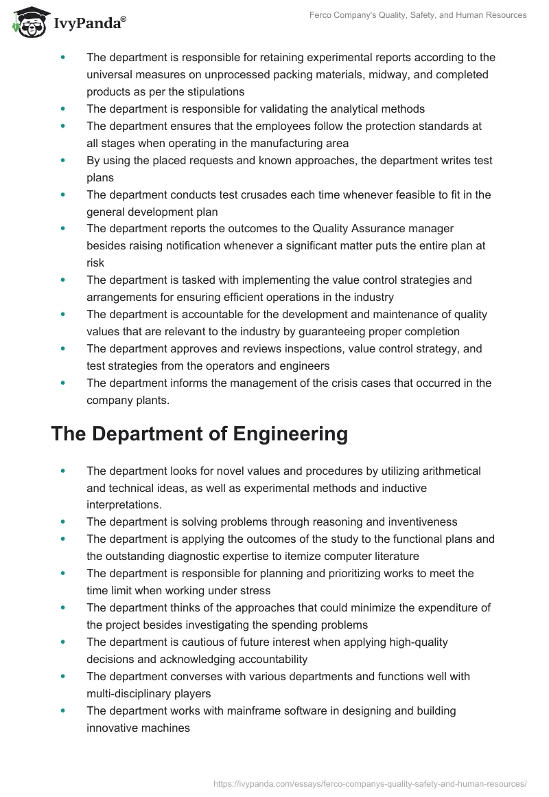 Ferco Company's Quality, Safety, and Human Resources. Page 2