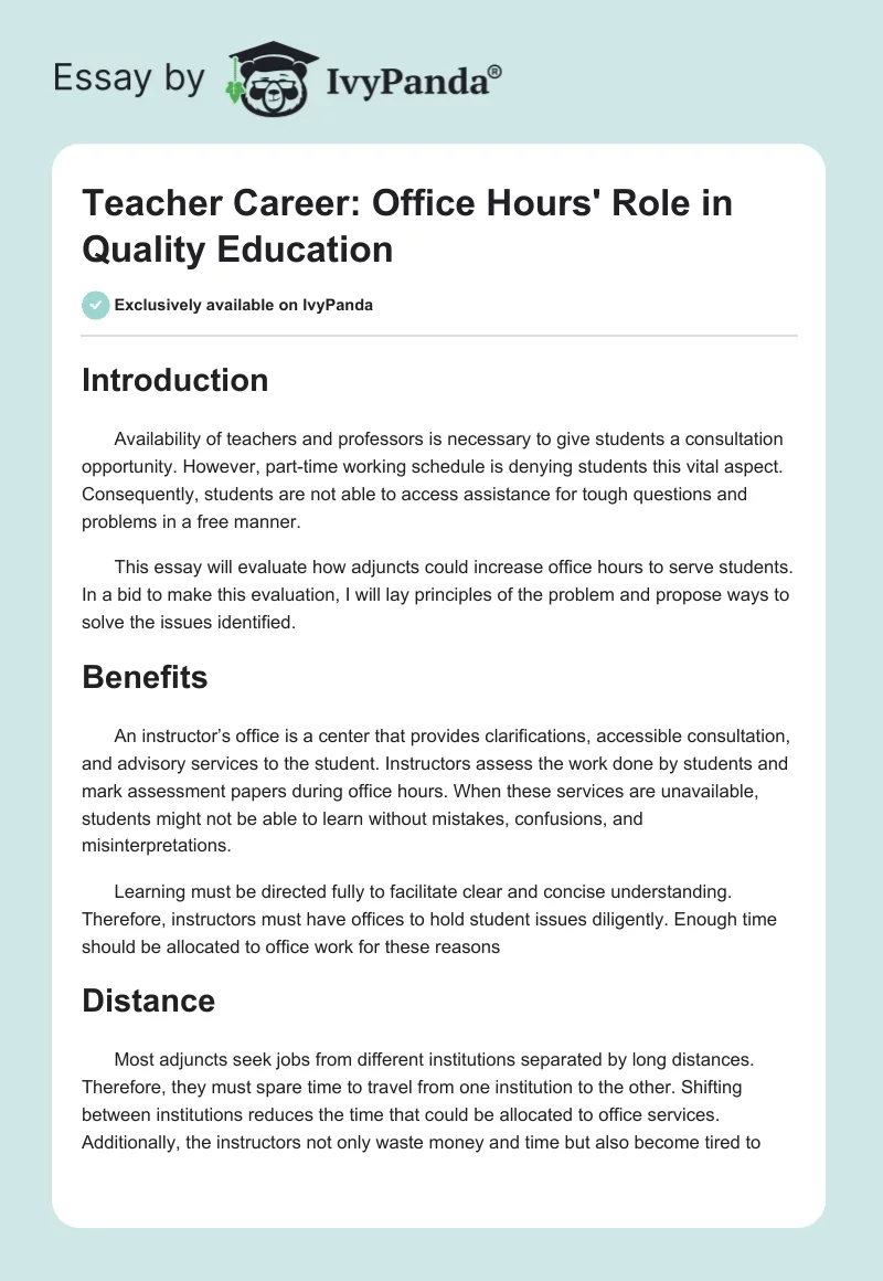 Teacher Career: Office Hours' Role in Quality Education. Page 1