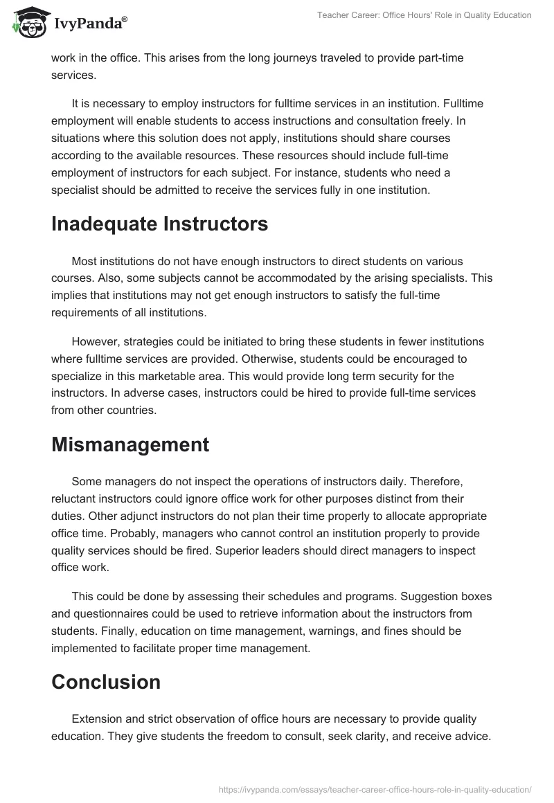 Teacher Career: Office Hours' Role in Quality Education. Page 2