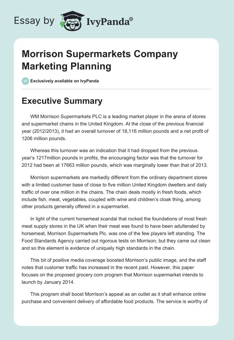 Morrison Supermarkets Company Marketing Planning. Page 1