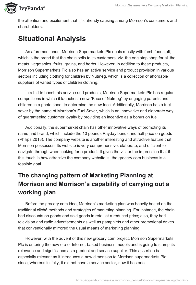 Morrison Supermarkets Company Marketing Planning. Page 2