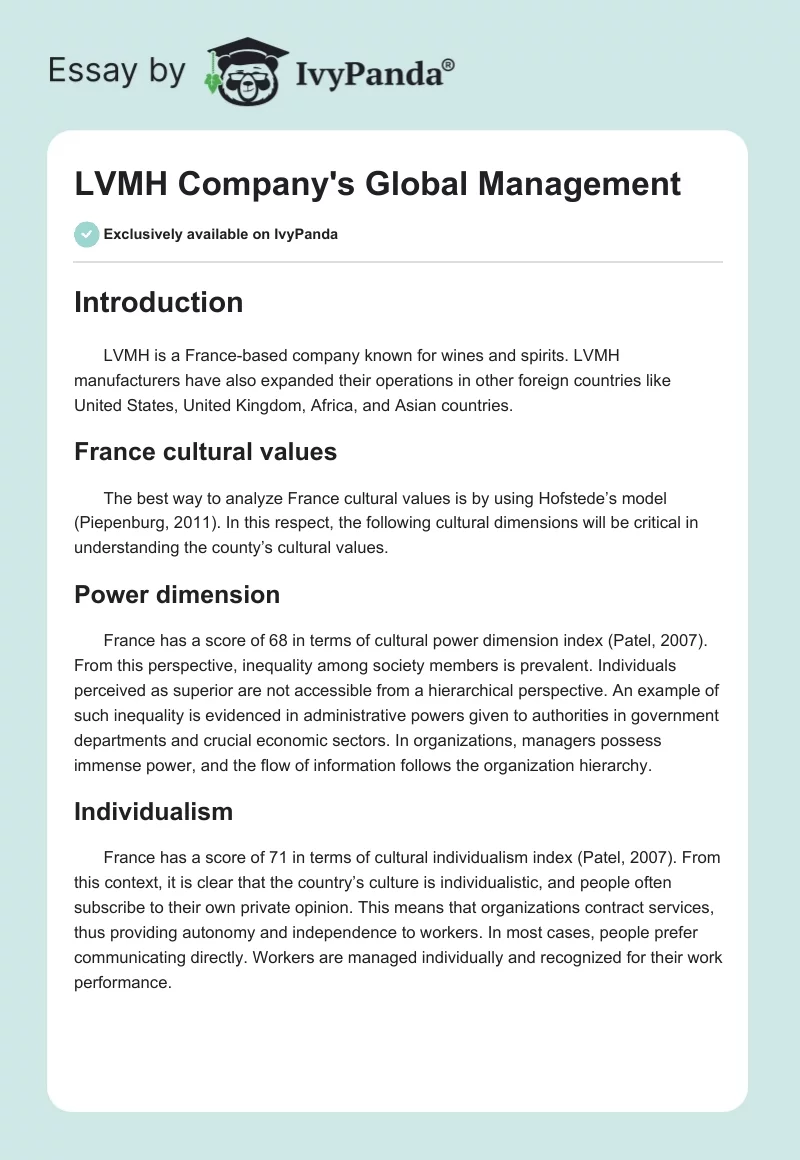LVMH Company's Global Management. Page 1