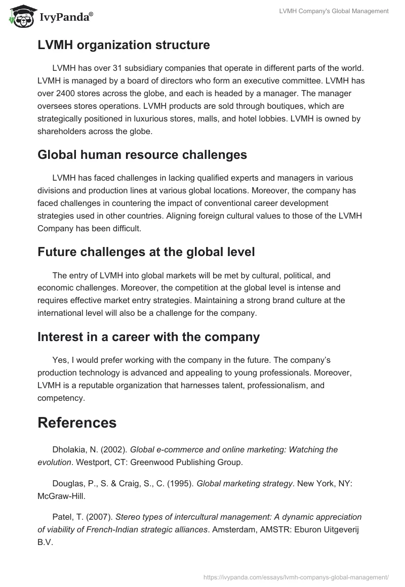 LVMH Company's Global Management. Page 4