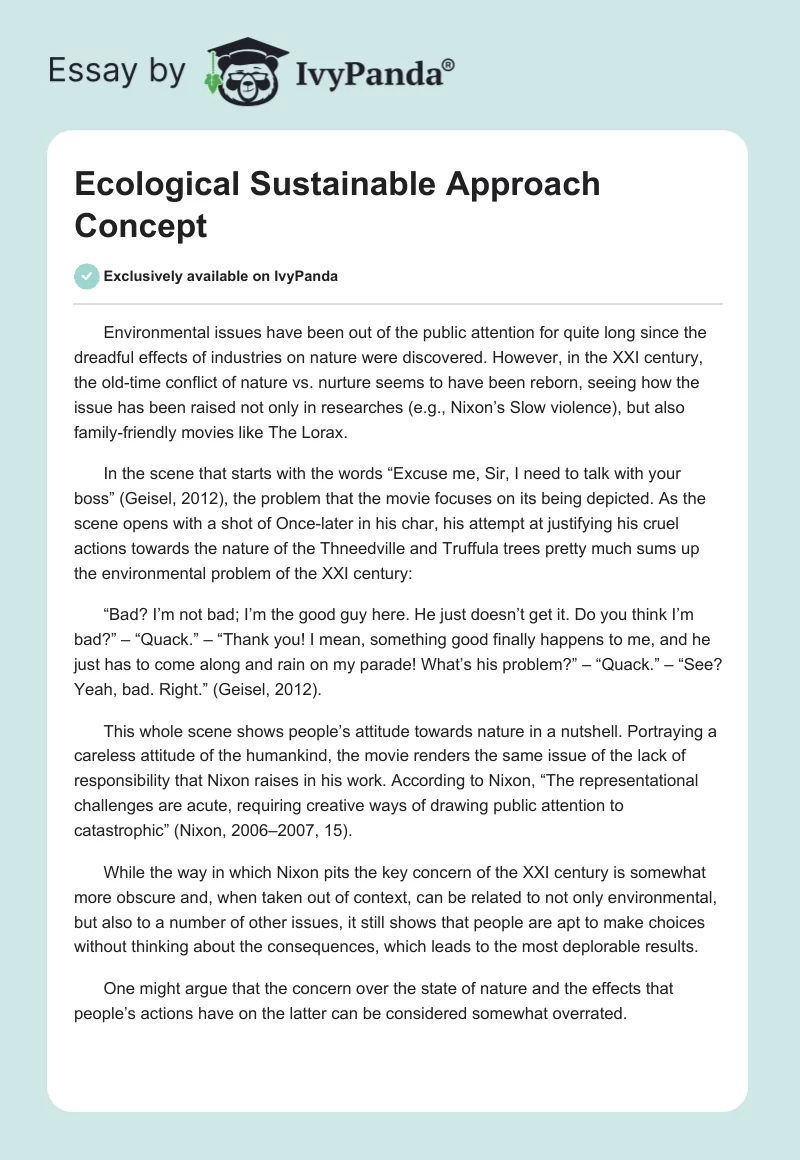 Ecological Sustainable Approach Concept. Page 1