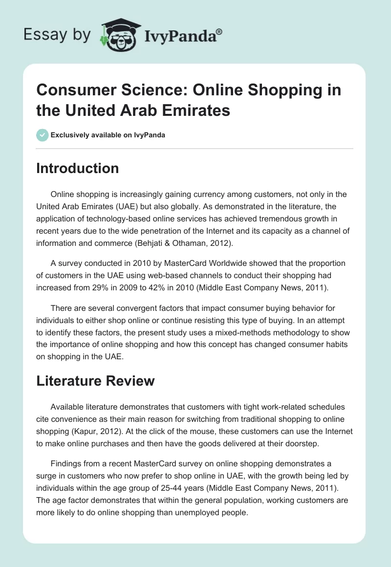 Consumer Science: Online Shopping in the United Arab Emirates. Page 1