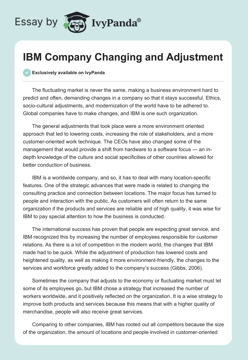 IBM Company Changing and Adjustment. Page 1