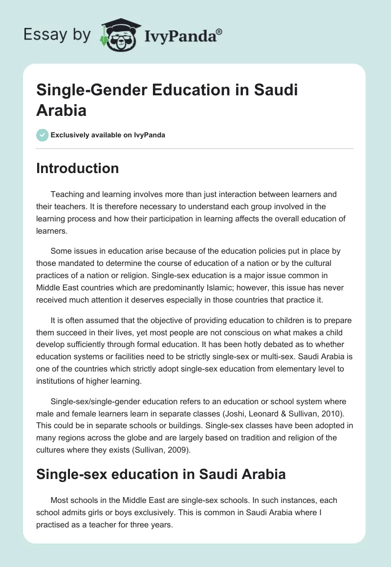 Single-Gender Education in Saudi Arabia. Page 1